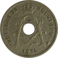 obverse of 10 Centimes - Albert I - French text; With star (1930 - 1932) coin with KM# 95 from Belgium. Inscription: ROYAUME DE BELGIQUE * 1931