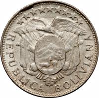 Bolivia coin 1/2 Boliviano (1900 - 1908) obverse obverse of 1/2 Boliviano (1900 - 1908) coin with KM# 175 from Bolivia. Inscription: REPUBLICA BOLIVIANA