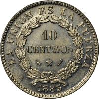 reverse of 10 Centavos (1883) coin with KM# 170 from Bolivia. Inscription: LA UNION ES LA FUERZA 10 CENTAVOS 1883