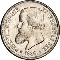 obverse of 2000 Réis - Pedro II (1886 - 1889) coin with KM# 485 from Brazil. Inscription: PETRUS II D.G.C.IMP. ET PERP.BRAS.DEF. * 1886 *