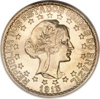obverse of 2000 Réis - No dashes between stars (1913) coin with KM# 514 from Brazil. Inscription: REPUBLICA DOS ESTADOS UNIDOS DO BRAZIL 1913