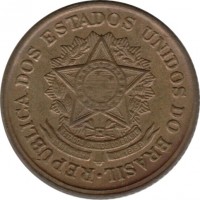 Brazil coin 2 Cruzeiros (1956) obverse obverse of 2 Cruzeiros (1956) coin with KM# 568 from Brazil. Inscription: REPUBLICA DOS ESTADOS UNIDOS DO BRASIL.