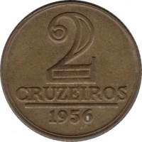 reverse of 2 Cruzeiros (1956) coin with KM# 568 from Brazil. Inscription: 2 CRUZEIROS 1956