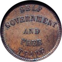 obverse of 1/2 Penny - George Davies / Simeon Davies / Henry Haszard (1855 - 1857) coin with BR# 918 from Canadian provinces. Inscription: SELF GOVERNMENT AND FREE TRADE