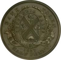 Canadian provinces coin 1/2 Penny - MontReal Concordia Salus Bank Token; CITY BANK (1837) obverse obverse of 1/2 Penny - MontReal Concordia Salus Bank Token; CITY BANK (1837) coin with BR# 522 from Canadian provinces. Inscription: BANK TOKEN CONCORDIA SALUS CITY BANK 1837 HALF PENNY.