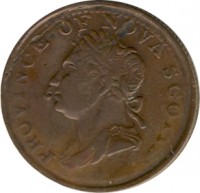 obverse of 1/2 Penny - George IV (1823 - 1832) coin with BR# 867 from Canadian provinces. Inscription: PROVINCE OF NOVA SCOTIA