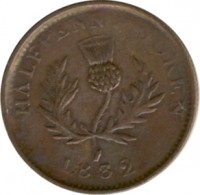 Canadian provinces coin 1/2 Penny - George IV (1823 - 1832) reverse reverse of 1/2 Penny - George IV (1823 - 1832) coin with BR# 867 from Canadian provinces. Inscription: HALFPENNY TOKEN 1823