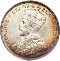 obverse of 20 Cents - George V (1912) coin with KM# 15 from Canadian provinces. Inscription: GEORGIVS V DEI GRA: REX ET IND:IMP: