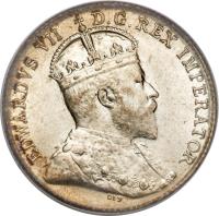 Canadian provinces coin 5 Cents - Edward VII (1903 - 1908) obverse obverse of 5 Cents - Edward VII (1903 - 1908) coin with KM# 7 from Canadian provinces.