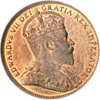 obverse of 1 Cent - Edward VII (1904 - 1909) coin with KM# 9 from Canadian provinces. Inscription: EDWARDVS VII DEI GRATIA REX IMPERATOR