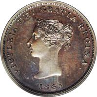 obverse of 1/2 Penny - Victoria (1843) coin with BR# 910 from Canadian provinces. Inscription: VICTORIA DEO GRATIA REGINA 1843