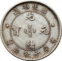 obverse of 7.2 Candareens - Guangxu (1890 - 1908) coin with Y# 200 from China. Inscription: * 造 省 東 廣 * 光 寶 元 緒 釐 二 分 七 平 库