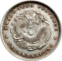 reverse of 7.2 Candareens - Guangxu (1890 - 1908) coin with Y# 200 from China. Inscription: KWANG-TUNG PROVINCE * 7.2 CANDAREENS *
