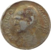 Brazil coin 100 Réis (1938 - 1942) reverse reverse of 100 Réis (1938 - 1942) coin with KM# 544 from Brazil. Inscription: GETULIO VARGAS