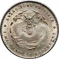 China coin 1 Mace and 4.4 Candareens - Guangxu (1890 - 1908) reverse reverse of 1 Mace and 4.4 Candareens - Guangxu (1890 - 1908) coin with Y# 201 from China. Inscription: * KWANG-TUNG PROVINCE * 1 MACE AND 4.4 CANDAREENS