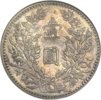 China coin 1 Dollar (1914) reverse reverse of 1 Dollar (1914) coin with Y# 407 from China. Inscription: 壹 圓