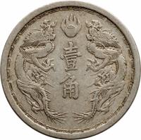 China coin 1 Jiao - Puyi (1934 - 1939) reverse reverse of 1 Jiao - Puyi (1934 - 1939) coin with Y# 8 from China. Inscription: 壹 角