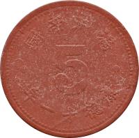 obverse of 5 Fen - Puyi (1944 - 1945) coin with Y# A13a from China. Inscription: 國帝洲滿 5 年二十德康