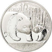 reverse of 10 Yuan - Panda Silver Bullion (2011) coin with KM# 1980 from China. Inscription: 10元 1oz Ag.999