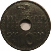 Germany coin 10 Reichspfenning (1940 - 1941) reverse reverse of 10 Reichspfenning (1940 - 1941) coin with KM# 99 from Germany. Inscription: R 10 pf