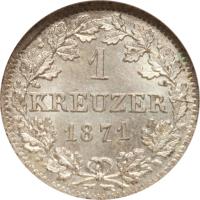 German States coin 1 Kreuzer - Ludwig II (1865 - 1871) reverse reverse of 1 Kreuzer - Ludwig II (1865 - 1871) coin with KM# 873 from German States. Inscription: 1 KREUZER 1871