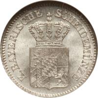 obverse of 1 Kreuzer - Maximilian II (1858 - 1864) coin with KM# 858 from German States. Inscription: K.BAYERISCHE SCHEIDEMÜNZE