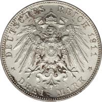 German States coin 3 Mark - Otto - Prince Regent Luitpold (1911) reverse reverse of 3 Mark - Otto - Prince Regent Luitpold (1911) coin with KM# 998 from German States. Inscription: DEUTSCHES REICH 1911 * DREI MARK *