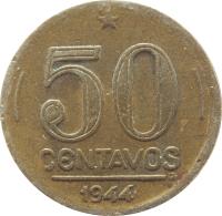 reverse of 50 Centavos (1943 - 1947) coin with KM# 557a from Brazil. Inscription: 50 CENTAVOS 1943
