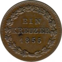 reverse of 1 Kreuzer - Friedrich August (1842 - 1856) coin with KM# 67 from German States. Inscription: EIN KREUZER 1855