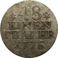 German States coin 1/48 Thaler - Friedrich II (1771 - 1781) reverse reverse of 1/48 Thaler - Friedrich II (1771 - 1781) coin with KM# 327 from German States. Inscription: *48* EINEN THALER 1776