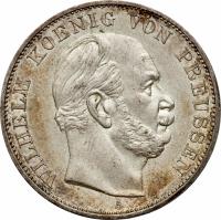 German States coin 1 Thaler - Wilhelm I - Victory Over France - Siegestaler (1871) obverse obverse of 1 Thaler - Wilhelm I - Victory Over France - Siegestaler (1871) coin with KM# 500 from German States. Inscription: WILHELM KOENIG VON PREUSSEN A