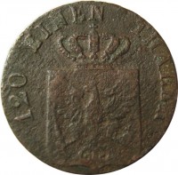 obverse of 3 Pfenninge - Friedrich Wilhelm III (1821 - 1840) coin with KM# 407 from German States. Inscription: 120 EINEN THALER