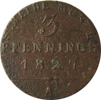 reverse of 3 Pfenninge - Friedrich Wilhelm III (1821 - 1840) coin with KM# 407 from German States. Inscription: SCHEIDE MÜNZE 3 PFENNINGE 1833 A