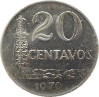 reverse of 20 Centavos (1967 - 1970) coin with KM# 579 from Brazil. Inscription: 20 CENTAVOS 1970