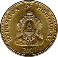obverse of 10 Centavos - Magnetic (2010) coin with KM# 76.4 from Honduras. Inscription: REPUBLICA DE HONDURAS 2007