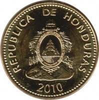 Honduras coin 5 Centavos - Magnetic (2010) obverse obverse of 5 Centavos - Magnetic (2010) coin with KM# 72.4a from Honduras. Inscription: REPUBLICA DE HONDURAS 2010