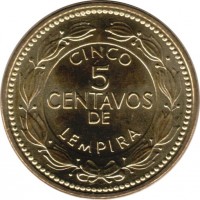 Honduras coin 5 Centavos - Magnetic (2010) reverse reverse of 5 Centavos - Magnetic (2010) coin with KM# 72.4a from Honduras. Inscription: CINCO 5 CENTAVOS DE LEMPIRA