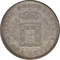reverse of 1 Rupia - Luíz I - Mumbai mint (1881 - 1885) coin with KM# 312 from India. Inscription: INDIA PORTUGUEZA * UMA RUPIA *