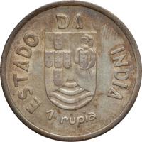 obverse of 1 Rupia (1935) coin with KM# 22 from India. Inscription: ESTADIO DA INDIA 1 rupia