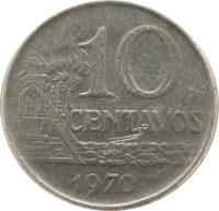 reverse of 10 Centavos (1967 - 1970) coin with KM# 578 from Brazil. Inscription: 10 CENTAVOS 1970