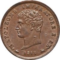 obverse of 1 Soldo - Napoleon I (1807 - 1813) coin with C# 3 from Italian States. Inscription: NAPOLEONE IMPERATORE E RE 1811