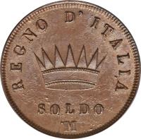 reverse of 1 Soldo - Napoleon I (1807 - 1813) coin with C# 3 from Italian States. Inscription: REGNO D'ITALIA SOLDO M