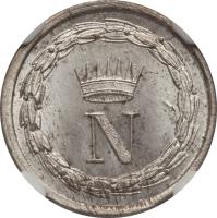 obverse of 10 Centesimi - Napoleon I (1808 - 1813) coin with C# 4 from Italian States. Inscription: N