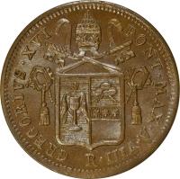 Italian States coin 1/2 Baiocco - Gregory XVI (1835 - 1845) obverse obverse of 1/2 Baiocco - Gregory XVI (1835 - 1845) coin with KM# 1319 from Italian States. Inscription: GREGORIVS · XVI PONT · MAX · A · XIV R.