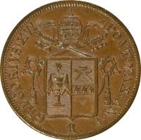 Italian States coin 1 Baiocco - Gregory XVI (1835 - 1845) obverse obverse of 1 Baiocco - Gregory XVI (1835 - 1845) coin with KM# 1320 from Italian States. Inscription: GREGORIVS · XVI PONT · MAX · A · VII R.