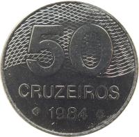 Brazil coin 50 Cruzeiros (1981 - 1986) reverse reverse of 50 Cruzeiros (1981 - 1986) coin with KM# 594 from Brazil. Inscription: 50 CRUZEIROS 1984
