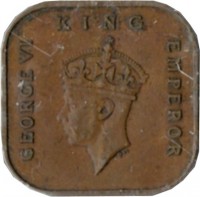 obverse of 1/2 Cent - George VI (1940) coin with KM# 1 from Malaya. Inscription: GEORGE VI KING EMPEROR