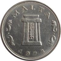 Malta coin 5 Cents (1972 - 1981) obverse obverse of 5 Cents (1972 - 1981) coin with KM# 10 from Malta. Inscription: MALTA 1972