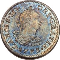 obverse of 1/2 Real - Carlos III (1772 - 1789) coin with KM# 69 from Mexico. Inscription: CAROLUS · III · DEI · GRATIA · 1782 ·