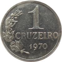 Brazil coin 1 Cruzeiro (1967 - 1970) reverse reverse of 1 Cruzeiro (1967 - 1970) coin with KM# 581 from Brazil. Inscription: 1 CRUZEIRO 1970